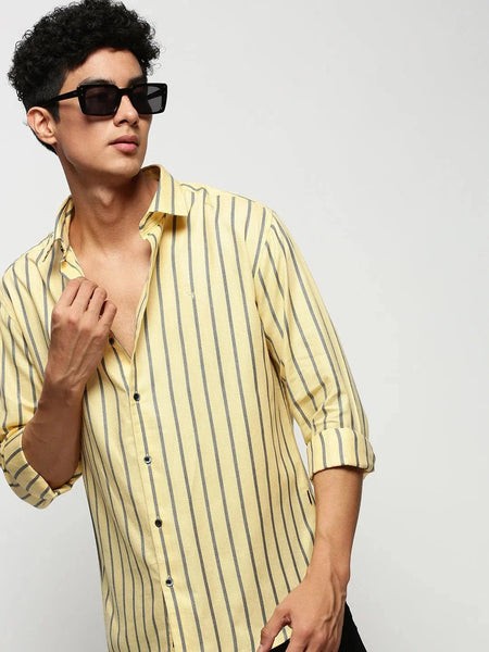 Men Yellow Striped Casual Casual Shirts-YARROWSTRIPE-5636-Yellow