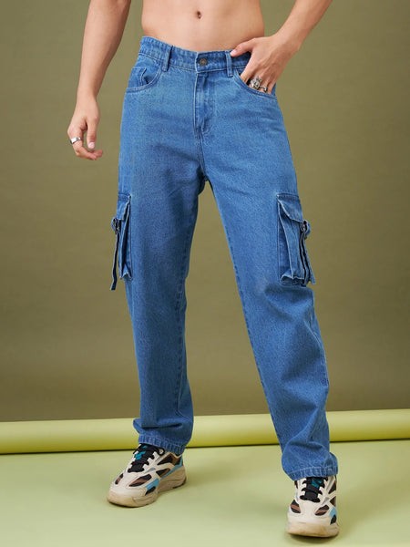 Men Ice Blue Box Pocket Relax Fit Jeans-MSJEAN0324