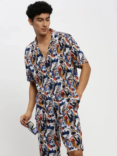 Men White Printed Co ordSet-HIPHOP-M182P-1621-White
