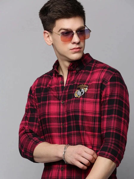 Men Purple Checked Casual Shirt-COLLINSCHECKS-4046-Magenta