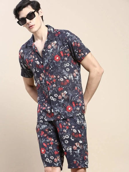 Men Black Printed Casual Co ord Set-MARSHALL-1842-Black