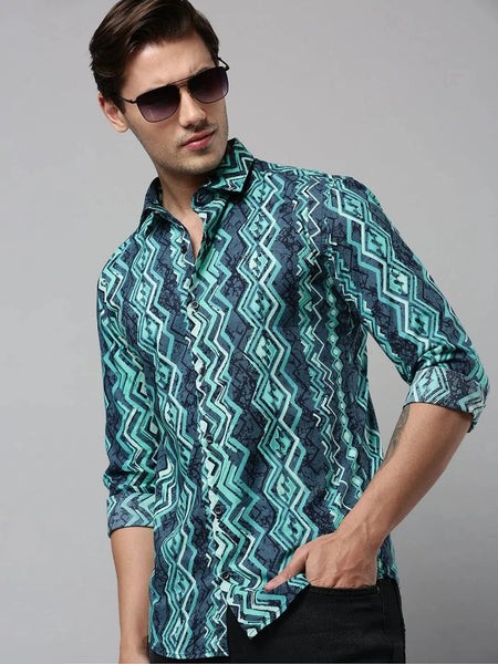 Men Green Printed Casual Shirt-RTRPRINT-4835-Green