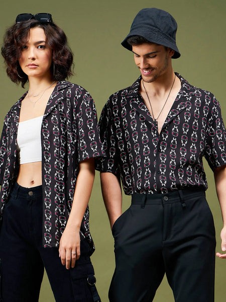 Unisex Black Conversational Relax Fit Shirt-MSSHRT20162