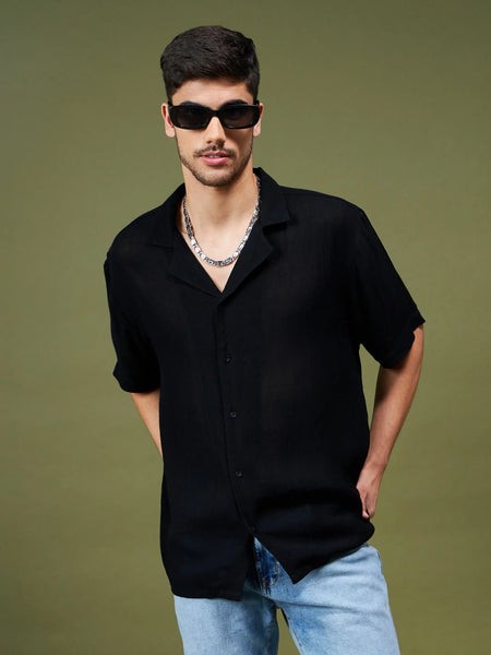Unisex Black Solid Relax Fit Shirt-MSSHRT20158