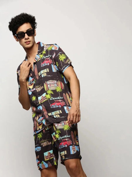 Men Black Printed Casual Co ords-MARSHALL-1847-Black