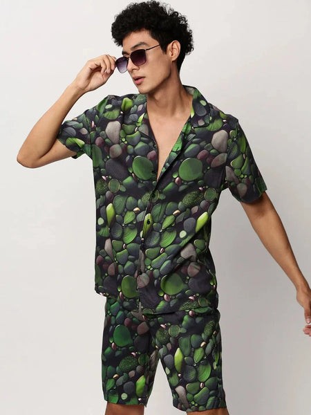 Men Green Printed Casual Co ords-MARSHALL-1851-Green