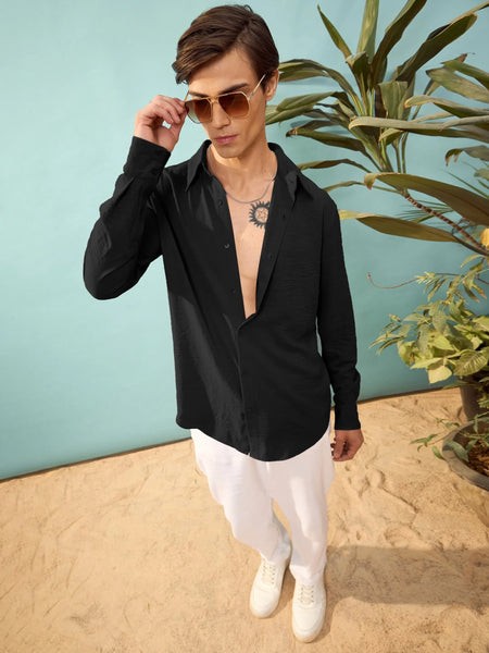 Men Black Relax Fit Shirt-MSSHRT20411