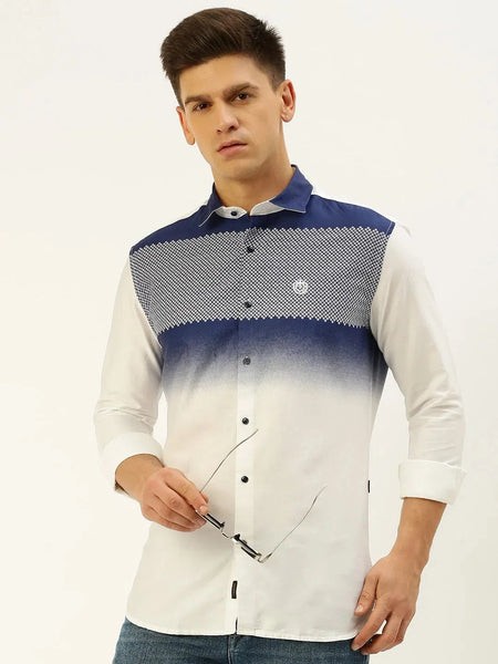 Men White Printed Casual Shirt-QUINN-3598-White